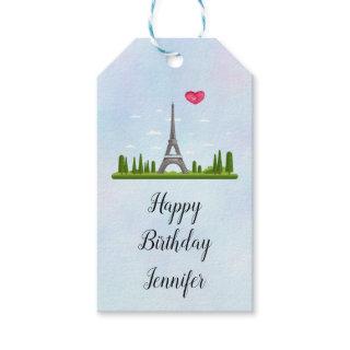French Paris with Eiffel Tower Birthday Gift Tags