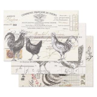 French Rooster Hen Receipt Ephemera Decoupage Bird  Sheets
