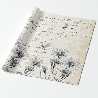 French Script Wildflower Dragonfly Decoupage Craft