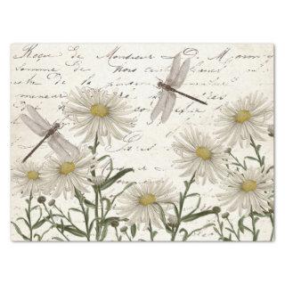 French Script Wildflower Dragonfly Decoupage  Tissue Paper