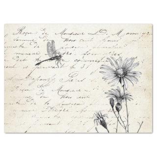 French Script Wildflower Dragonfly Decoupage Tissue Paper