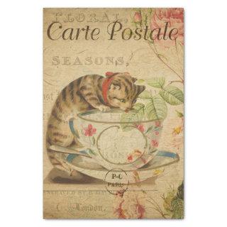 French Style Carte Postale Cat and a Tea Cup Tissue Paper