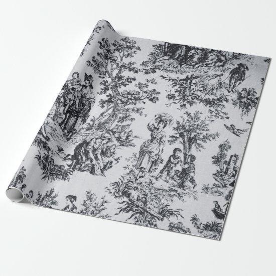 French toile de jouy black and white decoupage