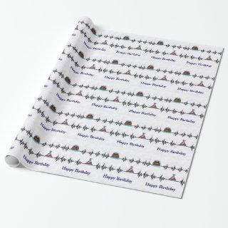Frequency Lines, Cake, Hat Birthday Gift Wrap