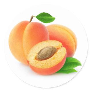 Fresh apricots with leaves classic round sticker