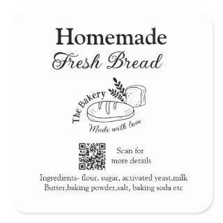 Fresh bread bakery add name ingredients Q r code h Square Sticker