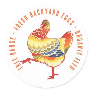 Fresh Eggs! Colorful Retro Barnyard Farm Chicken Classic Round Sticker