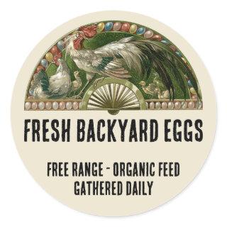 Fresh Eggs! Vintage Art Nouveau Chickens and Eggs Classic Round Sticker