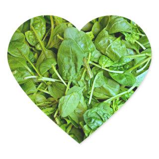 Fresh green spinach salad pattern heart sticker
