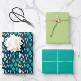 Fresh Leaf Pattern in Blue Teal and Green  Sheets
