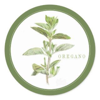FRESH OREGANO Large Round Stickers (+text) Green
