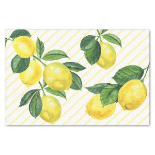 Fresh rustic country lemons watercolor pinstripes tissue paper