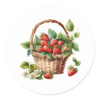 Fresh Strawberries in a Wicker Basket Classic Round Sticker