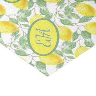 Fresh Summer Lemon Botanical Pattern Monogram Tissue Paper