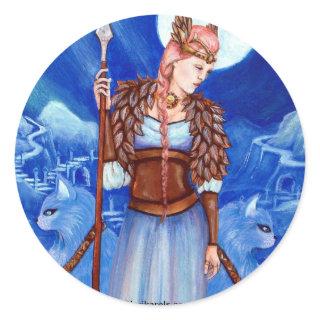 Freya Norse Goddess Classic Round Sticker