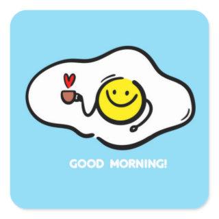Fried eggs good morning square sticker
