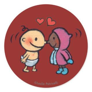 Friendly Eskimo Nose Kisses Kids Classic Round Sticker