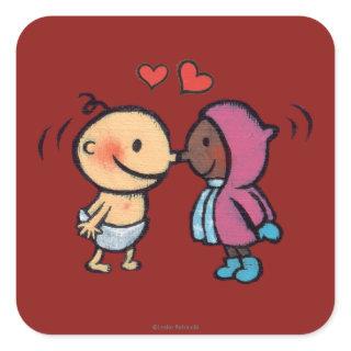 Friendly Eskimo Nose Kisses Kids Square Sticker