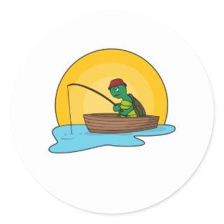 Frog as Angler in Boat Classic Round Sticker