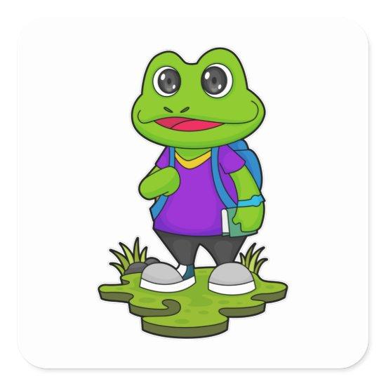 Frog as Hiker with Backpack Square Sticker