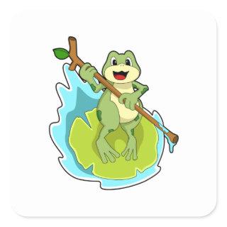 Frog as Hiker with Stick Square Sticker