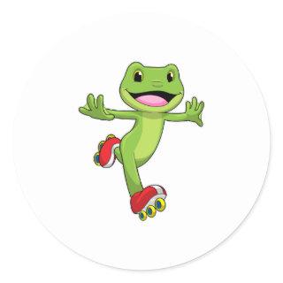 Frog as Inline skater with Roller skates Classic Round Sticker