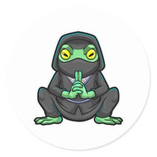 Frog as Ninja in black Classic Round Sticker