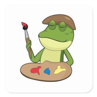 Frog as Painter with Brush & Paint Square Sticker