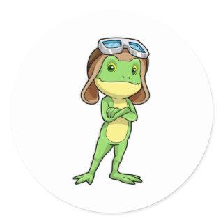 Frog as Pilot with Hat & Glasses Classic Round Sticker