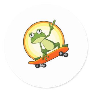 Frog as Skater with Skateboard Classic Round Sticker