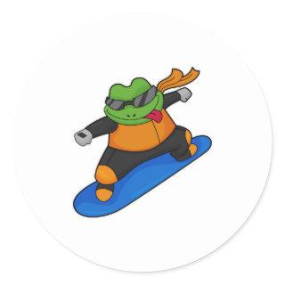 Frog as Snowobarder with Snowboard Classic Round Sticker