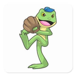 Frog at Baseball with Gloves Square Sticker