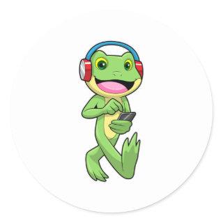 Frog at Music with Headphone Classic Round Sticker