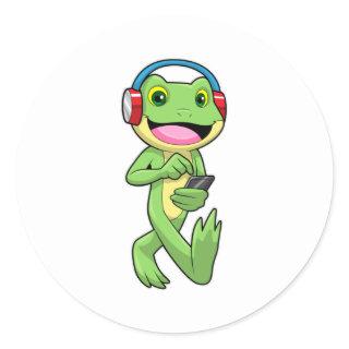 Frog at Music with Headphone Classic Round Sticker