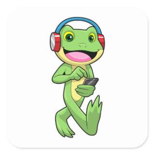 Frog at Music with Headphone Square Sticker