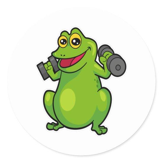 Frog at shoulder training with Dumbbells Classic Round Sticker