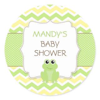 Frog Baby Shower favor stickers, birthday party Classic Round Sticker