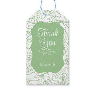 Frog Green White Flora Girl Birthday Thank You Gift Tags