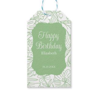 Frog Green White Flora Girl Happy Birthday  Gift Tags