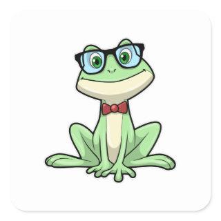 Frog Nerd Student Glasses Tie Square Sticker