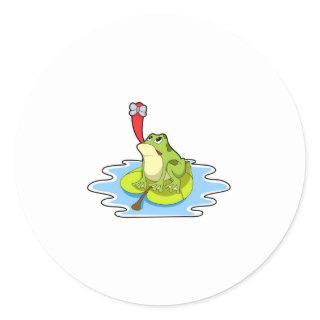 Frog on Leaf with Insect Classic Round Sticker