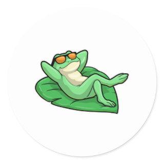 Frog on Leaf with Sunglasses Classic Round Sticker
