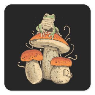 Frog On Mushroom Square Sticker