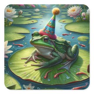 Frog Themed Birthday Square Sticker