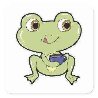 Frog with Cup of Coffee Square Sticker