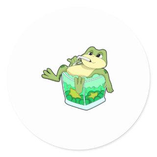 Frog with Glass of Juice Classic Round Sticker