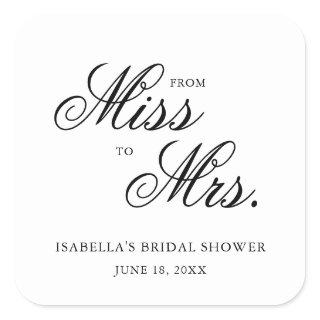 From Miss to Mrs Elegant Calligraphy Bridal Shower Square Sticker