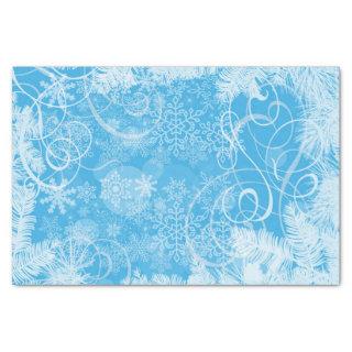 Frosted Blue Winter Swirls and Snowflakes Tissue Paper
