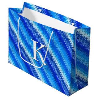 Frosted glass stripes - cobalt and pale blue large gift bag