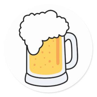 Frothy Cartoon Glass Beer Mug with Beer Classic Round Sticker